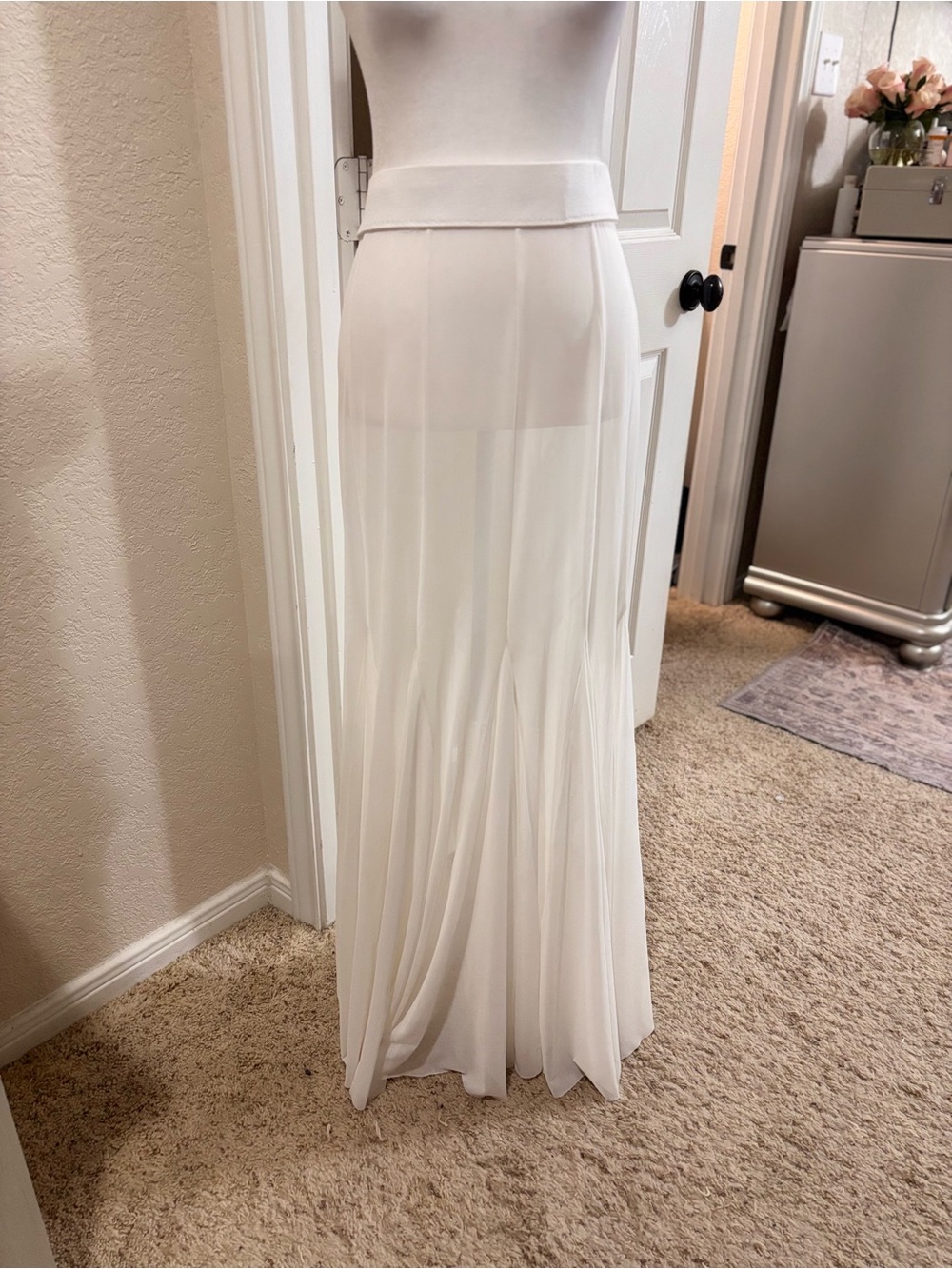 Free People White Sheer Pleated Maxi Skirt